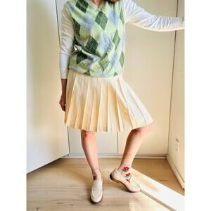 Vintage 90s Wool Pleated Skirt Cream Size Medium/10 Prep Twee Schoolgirl Looks